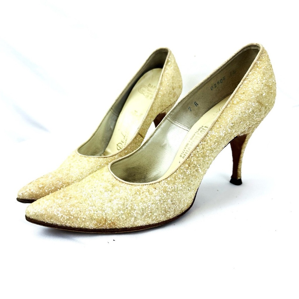Rare 1940s Sparkle De Liso Debs Heels: Vintage White Glitter Pumps - Size 7
